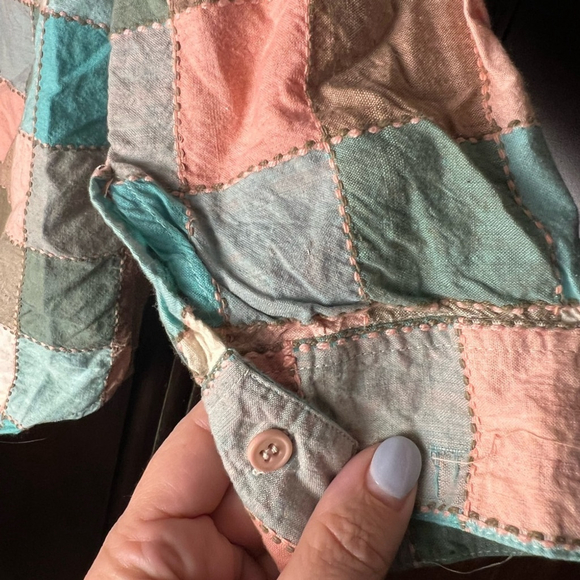 Vintage Patchwork Button Down Shirt with Shoulder Pads. Front and Back Buttons. - Picture 4 of 5